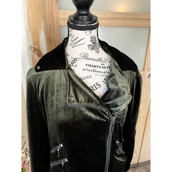 Belle Badgley Mischka Green Velvet Moto Jacket Women's Size Small Preowned - Picture 6 of 9